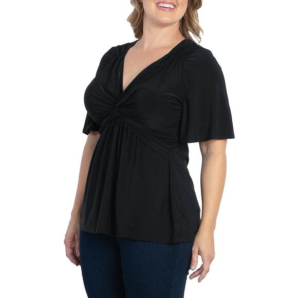 Kiyonna Top 1X Abby Twist Black Twist Front Slimming Versatile Flutter Sleeves - Picture 4 of 11